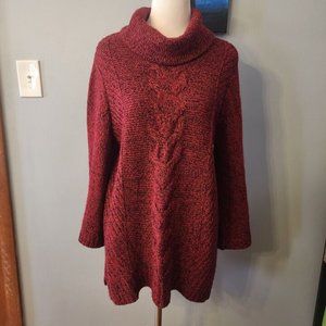 Charter Club Women's Cowl Turtleneck Cable Knit Long Sweater Red XL